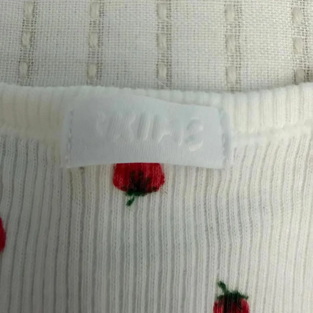 NWT Skims Ccotton Rib Tank White Snow Strawberry Print Size L - Picture 7 of 8